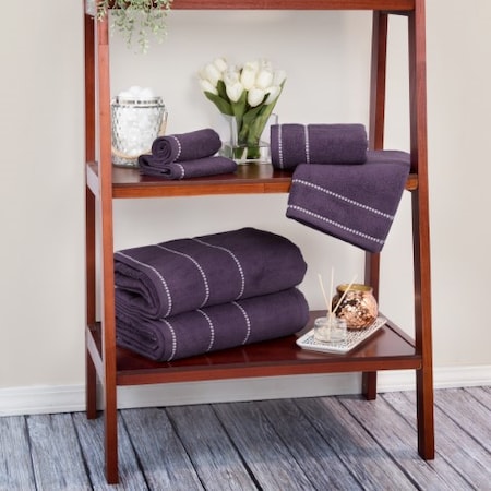 Hastings Home 6-piece Set Luxury Cotton Towel With 2 Bath Towels, 2 Hand Towels and 2 Washcloths (Eggplant/White) 143747PMH